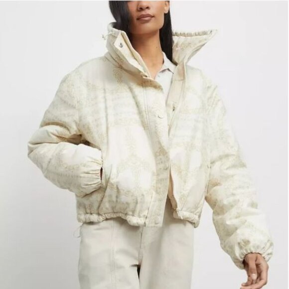BDG Jackets & Blazers - Urban Outfitters BDG Ivory Linen Printed Isla Cropped Puffer XS